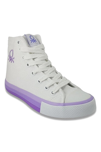 Benetton High-Top Linen Summer Lace-Up White Lilac Women's Shoes