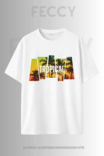 FECCY Tricou unisex supradimensionat cu imprimeu tropical, tematică Hunter, p...