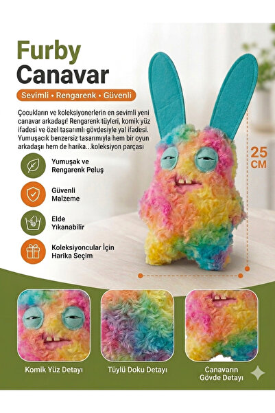TIGOES Fuggler Bunny Peluş Canavar 25 cm Rengarenk Gökkuşağı Tüylü Dişlek Tav...