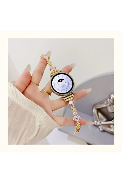 Alstrap Samsung Galaxy Watch 7 6 5 4 Uyumlu Taşlı Yonca Desenli Metal Kordon