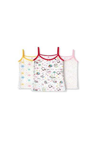 CHARM Yıldız 3-Piece Girls' Cotton Patterned String Strap Undershirt