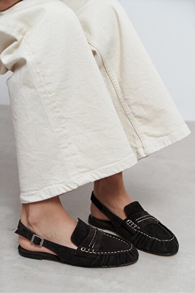 NİŞANTAŞI SHOES Velvet Bitter Kahve Süet Kemer Detaylı Düz Taban Kadın Loafer...