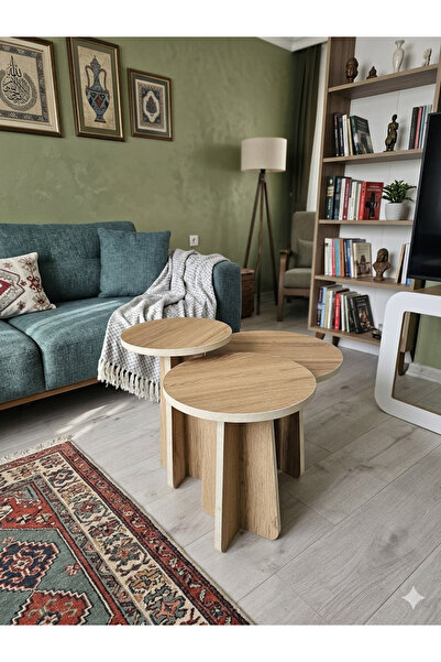 furniart Geniş Iskandinav Mantar Sehpa 3 Lü Zigon Sehpa Takımı Yan Orta Sehpa...
