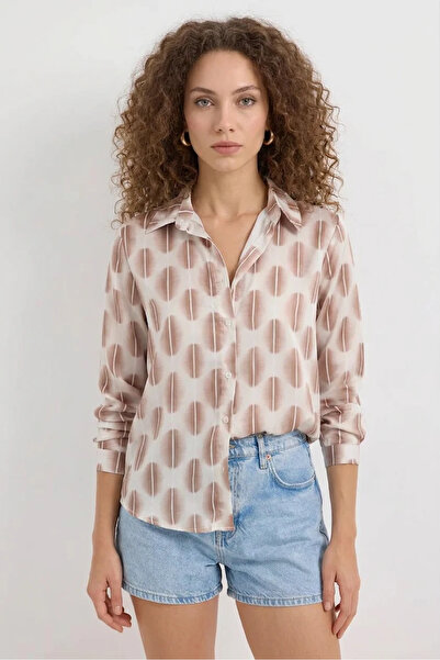 buğrahayalin Women's Patterned Satin Black Brown Shirt