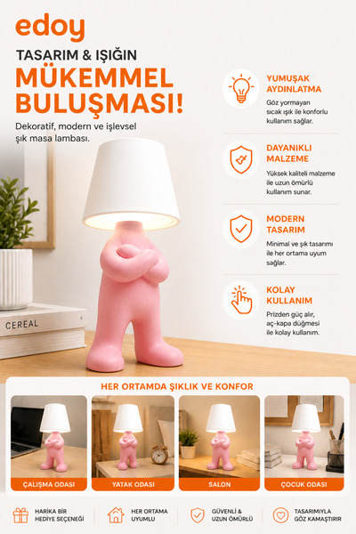 edoy Tasarım Figürlü Masa Lambası LED Dekoratif Gece Lambası Modern Şık Abajur