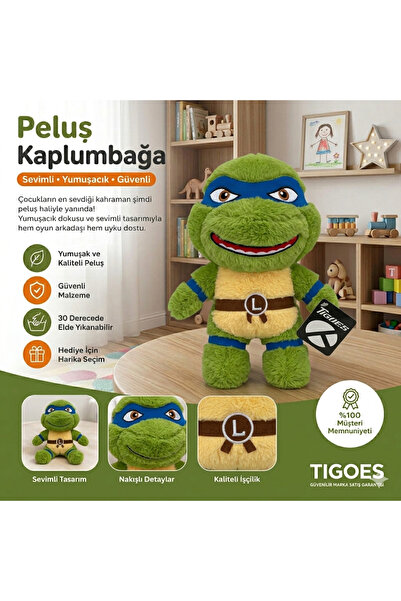 TIGOES Leonardo Ninja Kaplumbağa 25 cm Oyuncak Peluş Mavi Bandanalı Yumuşak U...