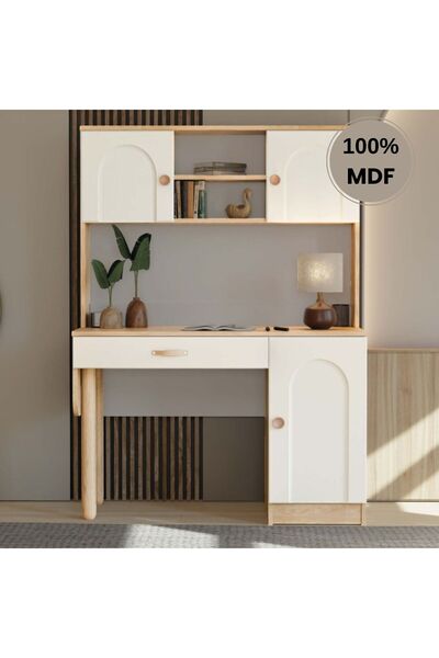 comiet Papatya Mdf Kitaplıklı Dolaplı Çalışma Masası