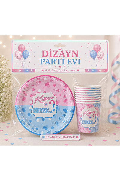 Dizayn Parti Evi Kız Mı Erkek Mi 8 Kişilik Cinsiyet Partisi Seti Gender Revea...