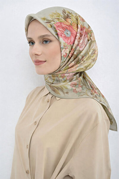 Armine Tivil Pure Silk Scarf 9516 - 38 Light Green Floral Pattern