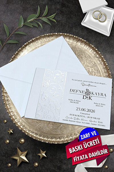 Cem Davetiye Düğün Nişan Nikah Kına Davetiyesi 3224 (100 ADET) Baskı Dahil