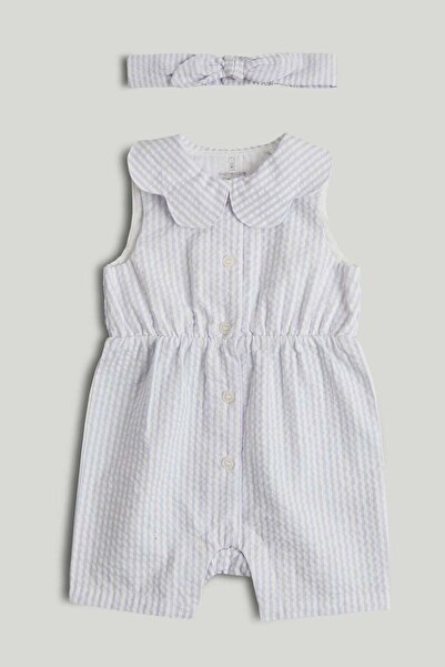 MOTHERCARE بدلة قصيرة مخططة باللون الأرجواني الفاتح مع عصابة رأس