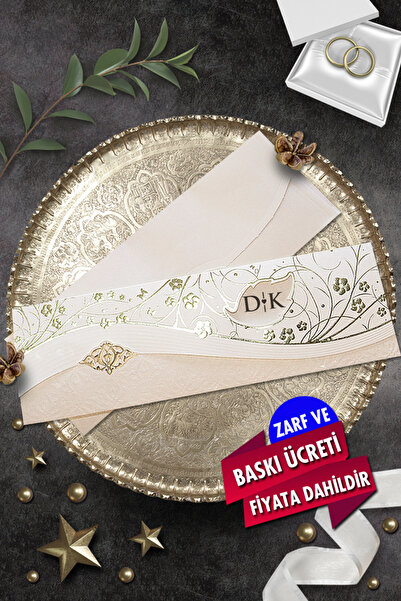 Cem Davetiye Düğün Nişan Nikah Kına Davetiyesi 3302 (100 ADET) Baskı Dahil