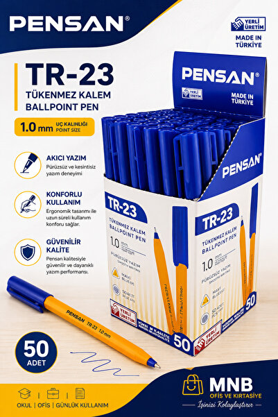 Pensan TR-23 50'li Kutu Mavi Tükenmez Kalem Seti - Ofis ve İş Yerleri İçin Uz...