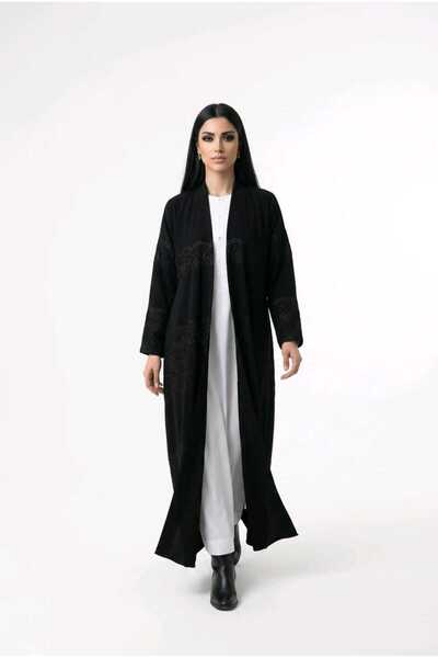 MyesuQ Black Colored Abaya with Crepe Fabric and Harry Embroidery Work Around...