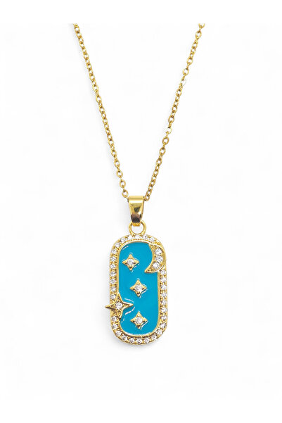 Duiwerlis Women's Gold Color Enamel Evil Eye Necklace with Moon Star Zircon S...