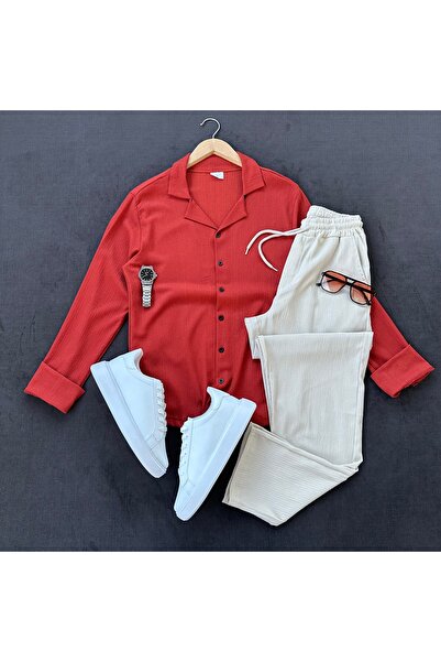 MODA Bürümcük Crinkle Fabric Men's Shirt and Pants Set