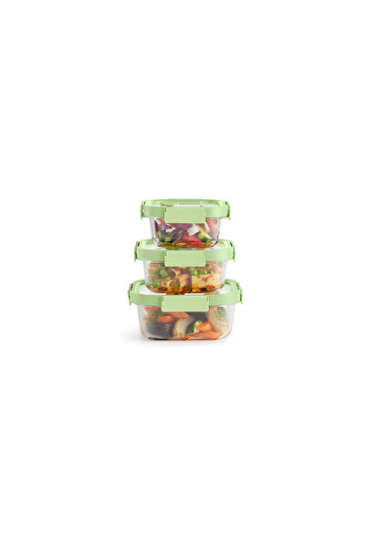 Lékué Green 3-Piece Square Storage Container Set with Glass Lid