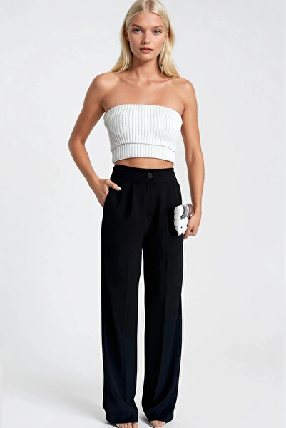 Asfaha Fashion Women's High Waist Draped Palazzo Pants with Button and Pleate...