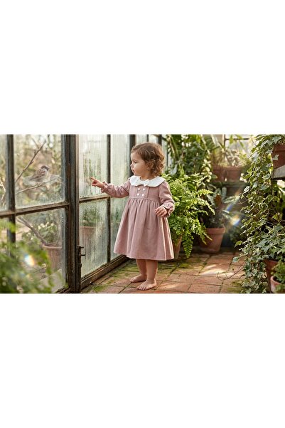 INFANT Λινό φόρεμα με γιακά Peter Pan και φιόγκο Wondress - Από 6 έως 24 μήνες