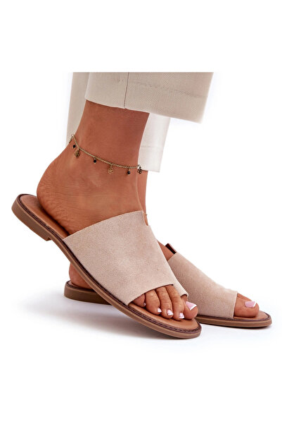BOTO Sandale de damă din piele întoarsă, tip slip-on, bej, Amite 39