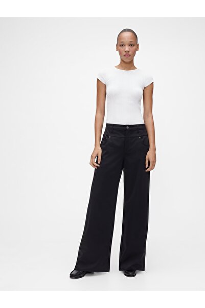 GAP Kadın Siyah GapStudio Low Rise Saten Baggy Pantolon