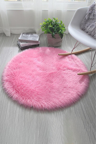 FeelHome Puffy Yumuşacık Kuzu Post Yuvarlak Kaymaz Taban Kürk Halı Makinede Y...