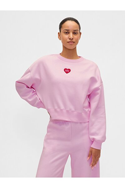 GAP Kadın Pembe VintageSoft Oversized Heart Logo Wedge Sweatshirt