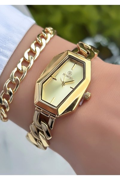 Homies Rectangular Women's Wristwatch - Adjustable Chain Steel Band - Comes with Bracelet Gift