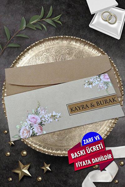 Cem Davetiye Düğün Nişan Nikah Kına Davetiyesi 994 (100 ADET) Baskı Dahil
