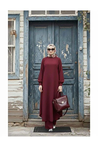 Lina Tesettür Tunik Takım Bordo