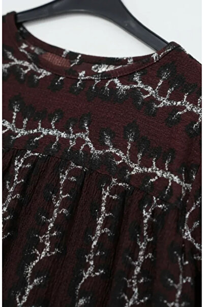 sefamerve Bürümcük Fabric Robe Patterned Dress 0505C-01 Brown