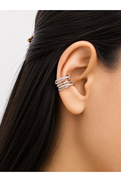 Ascera Taşlı Çoklu Sıra Ear Cuff Çelik Kıkırdak Küpe | Ayarlanabilir Modern T...