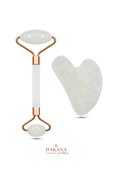 DAKANA JEWELLERY Sertifikalı Kristal Kuvars Yüz Masaj Taşı Roller ve Gua Sha Set