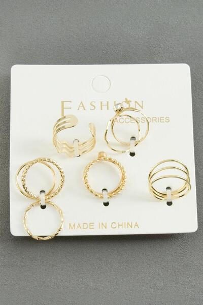 ZERO LAND Ilkeshop 5Pcs Mixed Luxury Joint (223542) Rings-Silver Color
