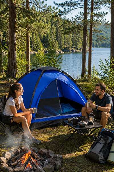 newar 3 Kişilik Manuel Kamp Çadırı Düz Kapılı Outdoor Piknik Çadırı 200x150x1...