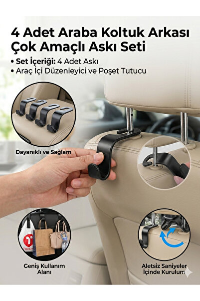 HopeWay Home 4 Adet Siyah Araç İçi Düzenleyici ve Poşet Tutucu -Araba Koltuk ...