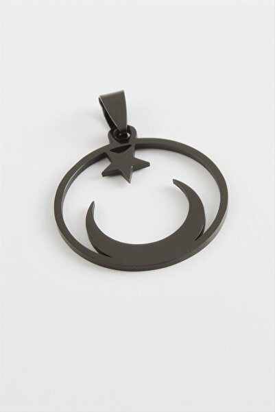 ZERO LAND Ilkeshop Moon Star Steel Pendant (11739) 3 Cm-Black
