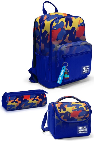 Coral High Saks Camouflage Patterned 3-Piece School Bag Set Set0133239