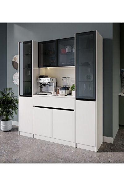 GuneyStore Lotus Maxi Kahve Köşesi Komple MDF LED Aydınlatmalı Mutfak Kahve Dolabı - Ücretsiz Montaj