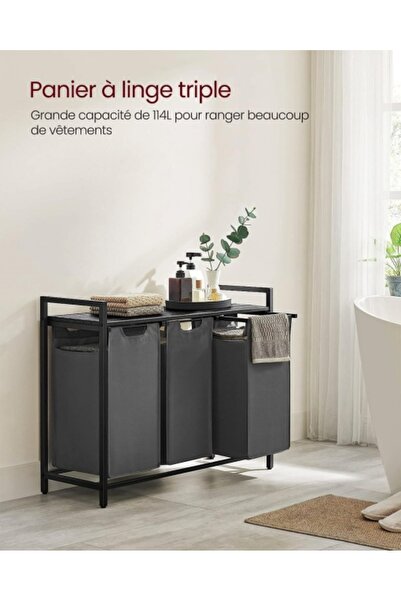 VASAGLE Laundry Basket, Vasagle, Black-Grey, 92.5×33×72 cm
