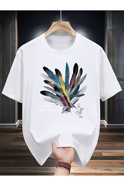 yiou trendy clothing قمصان رجالية قصيرة الأكمام بنقوش ريش ملونة هي خيار مثالي...
