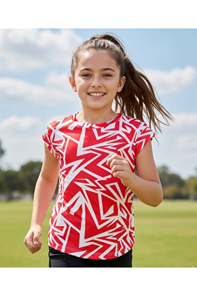 Pine Active Knit Half Sleeves T-Shirt with Abstract Print - Red/White