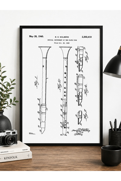Pegziz Crtež patenta za flautu, grafikon, muzički instrument, zidni dekor, slika