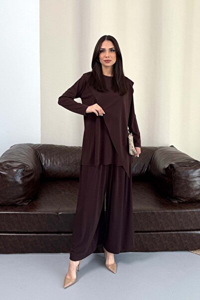 Esma Gündoğdu طقم الدوحة الثنائي باللون البني