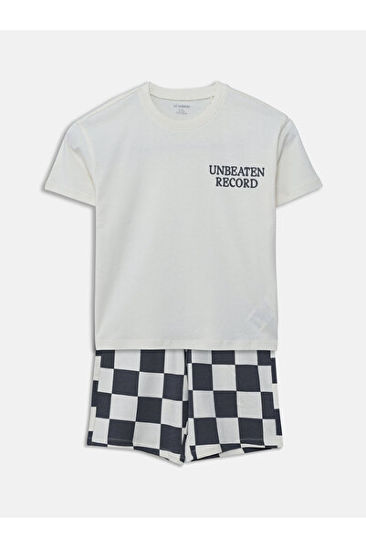 LC Waikiki Tricou cu guler rotund și pantaloni scurți pentru băieți, set de 2...