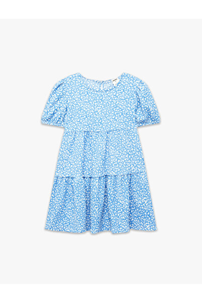 Koton Balloon Sleeve Crew Neck Layered Detailed Floral Dress