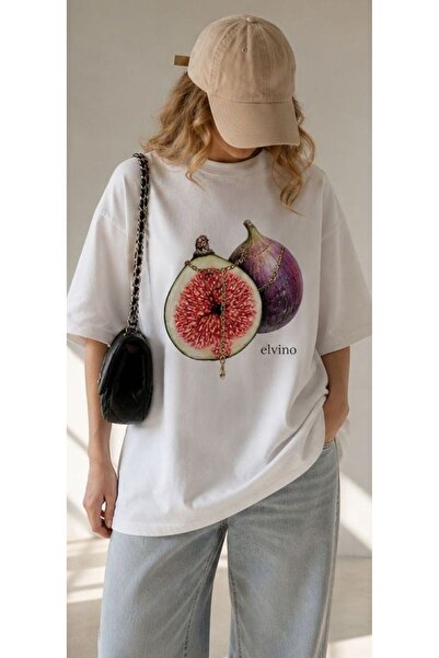 Elvino Tricou oversize unisex pentru femei/bărbați, alb, din bumbac, cu impri...