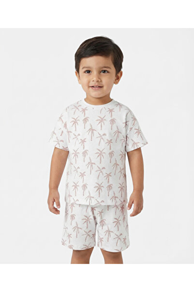 SAPS T-Shirt & Short Set with Palm Tree Print - White