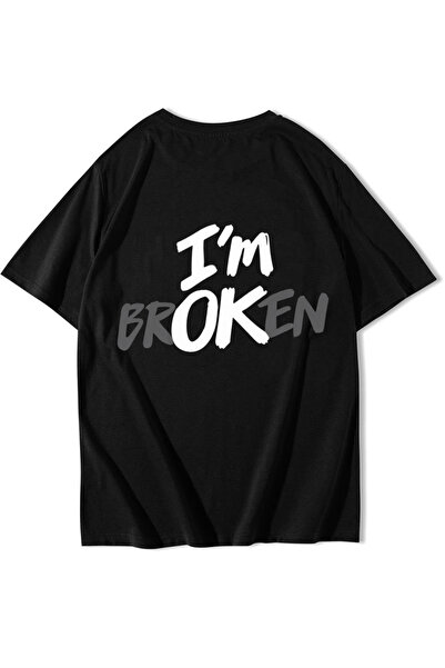 BRZ COLLECTION Tricou Unisex Oversize „I'm Ok, Broken” Negru