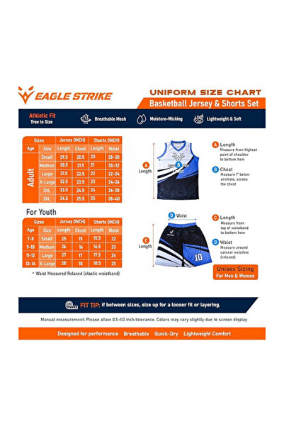 eagle strike Basketball Jersey & Shorts Set – 2-Piece Sleeveless Uniform for Kids & Adults, Breathable Moisture-Wicking Fabric, Youth & Adult Sizes